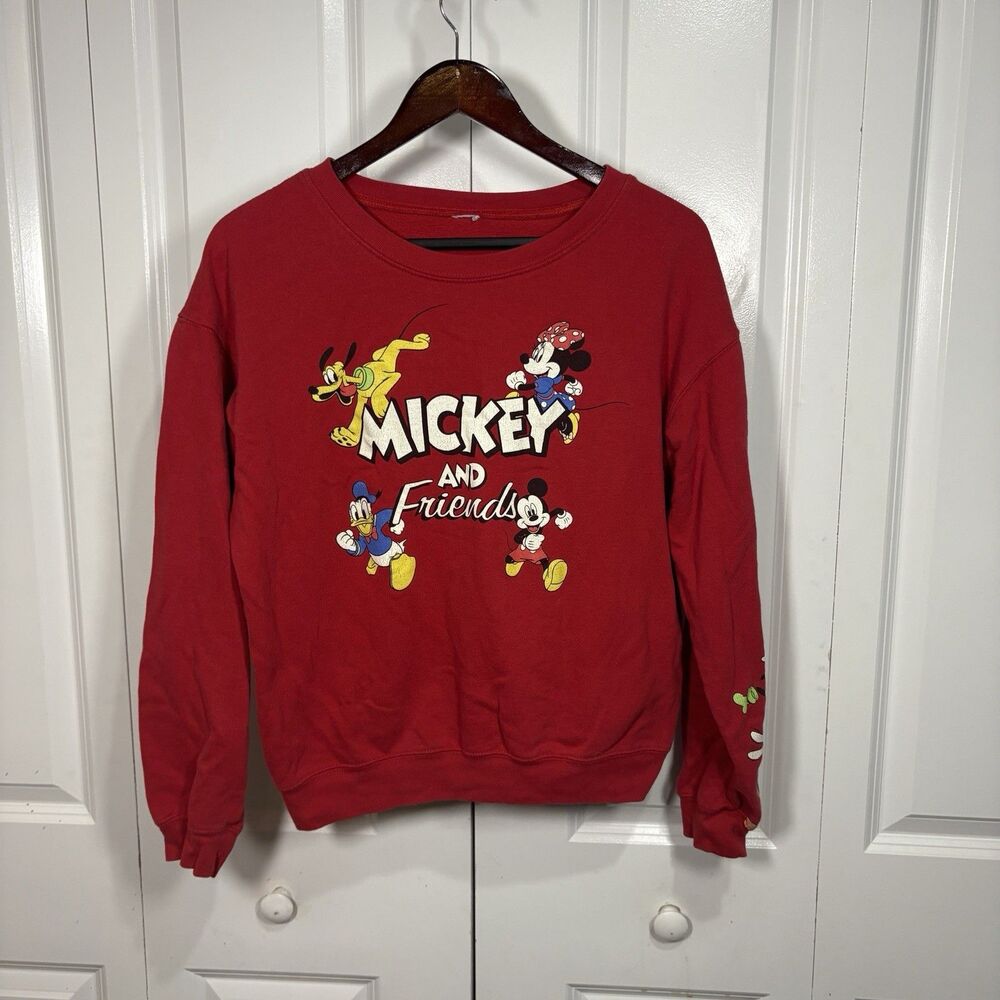 Disney Mickey & Friends Sweatshirt Red Pluto Minnie Donald Goofy Unisex Sz M